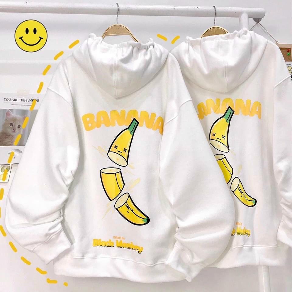 Áo khoác hoodie nam nữ in hình chuối, form rộng phong cách Hàn Quốc (OneSize dưới 70Kg,M 55Kg,L 65Kg), áo hoodie form rộng unisex vải Nỉ ngoại cao cấp, áo hoodie VNXK cực đẹp, mềm mịn, siêu cute, có nón