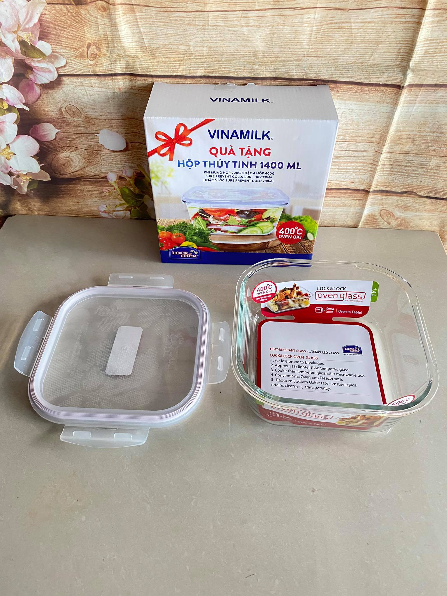 [Hàng Chính Hãng] Hộp thủy tinh chịu nhiệt Lock&Lock 1400ml