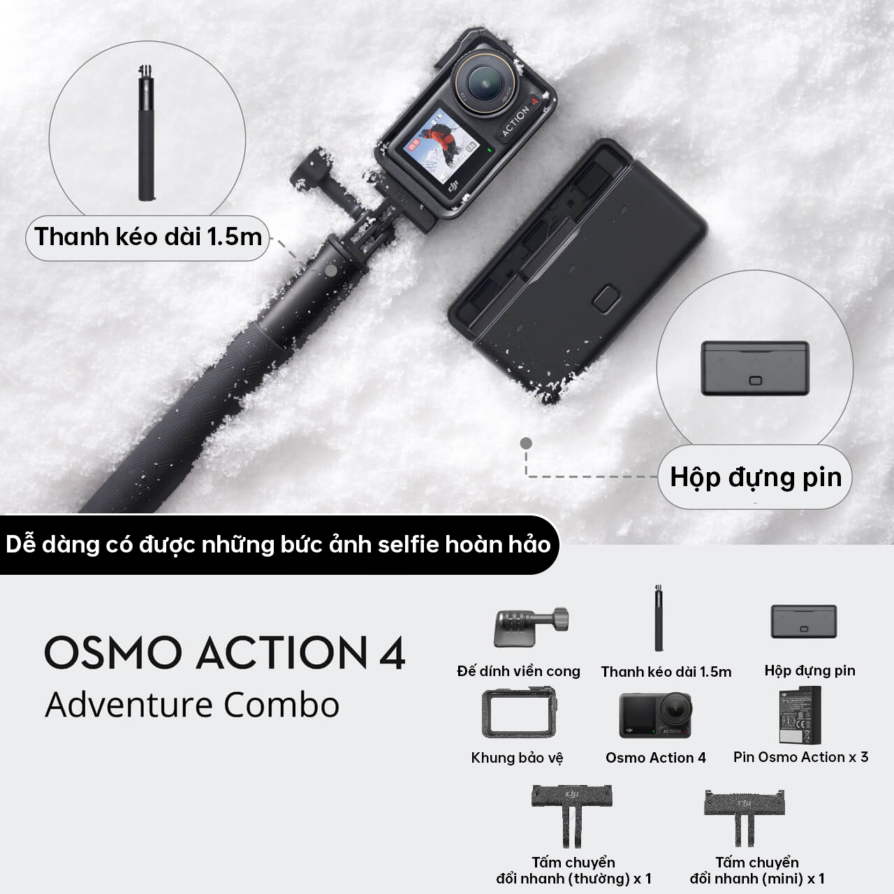 Camera hành động DJI Osmo Action 4 máy quay hành trình 4K 120fps, góc siêu rộng, hoạt động tốt nhiệt độ thấp