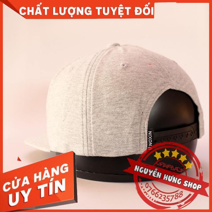 Nón snapback - nón hiphop trơn xám bạc logo NIXON vuông