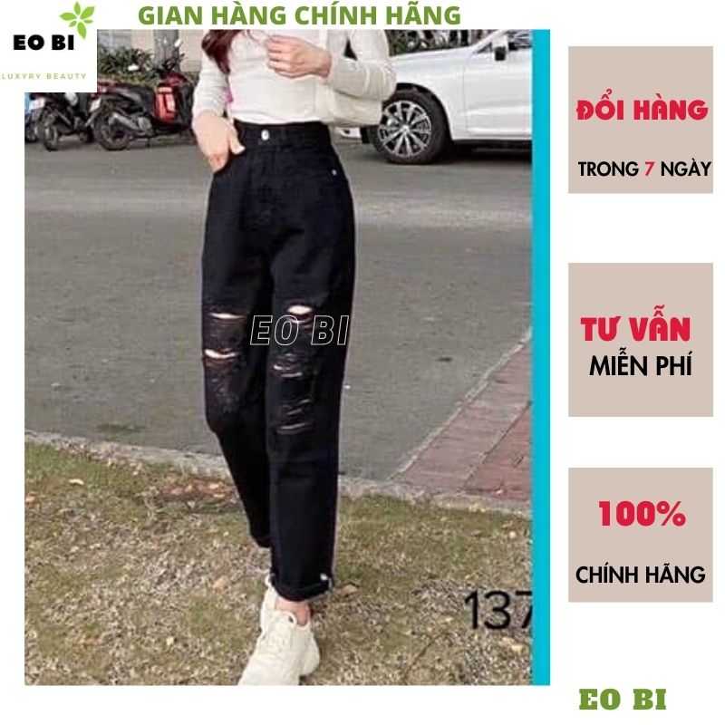 Quần jean nữ lưng cao , bò nữ rách nhiều 2 mầu ,quần bagy bò ống côn , quần jeans khỏe khoắn cá tính mặc tôn dáng trẻ chung năng động -EOBI