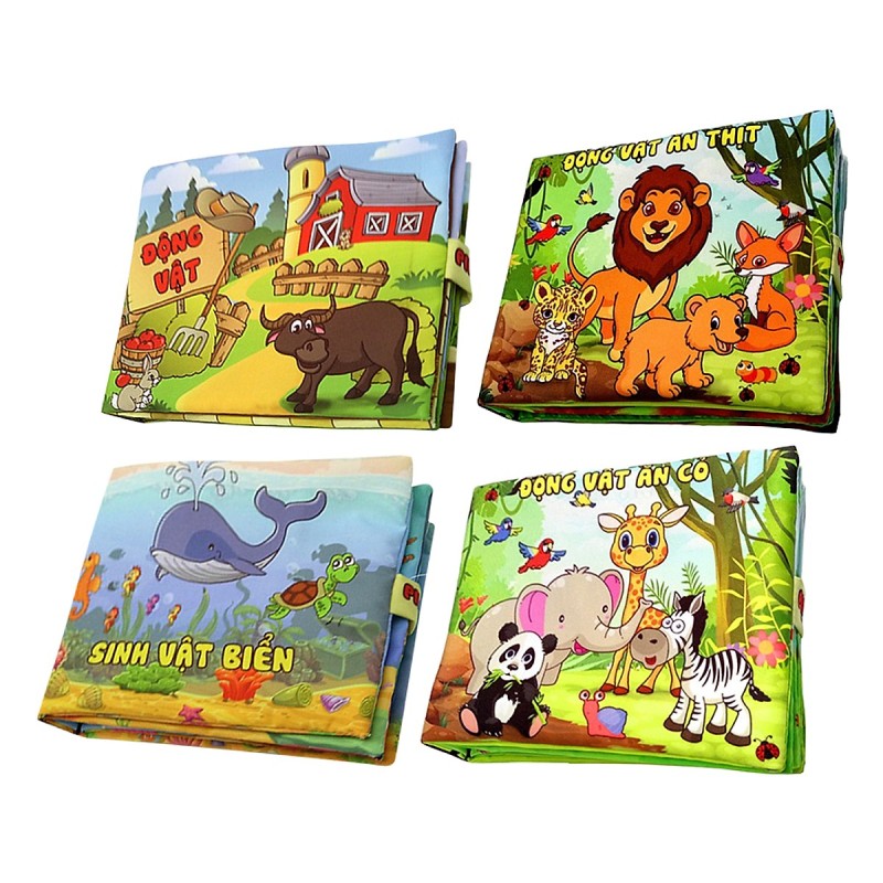 Mua Bộ 4 Sách Vải Pipo kích thích trí não cho bé : Sinh Vật Biển - Động Vật Ăn Cỏ - Ăn Thịt - Động Vật Nuôi ( Tặng kèm cuốn Những Câu Chuyện Kinh Điển )