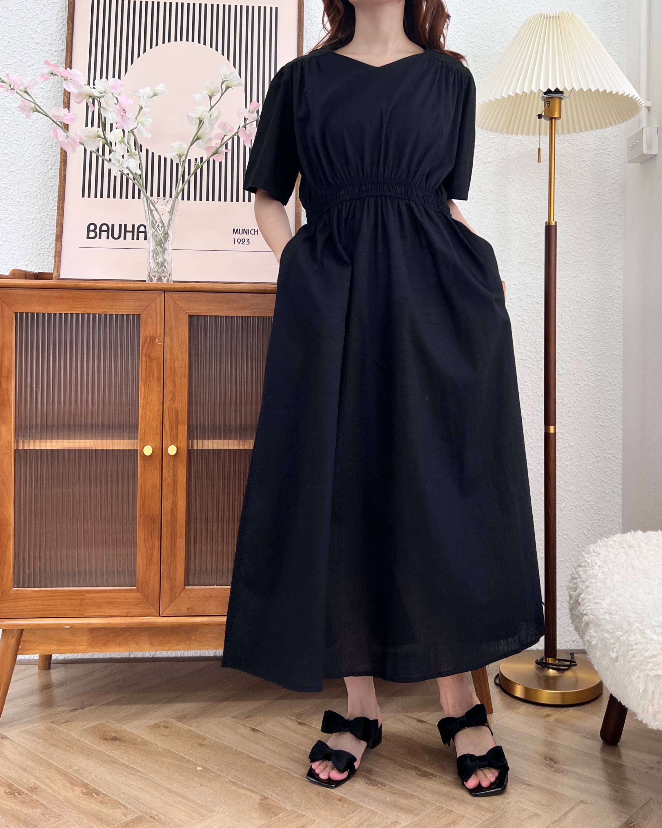 [ogniM Seoul] Váy liền dáng dài eo chun phong cách Hàn Quốc (Made in Korea)
