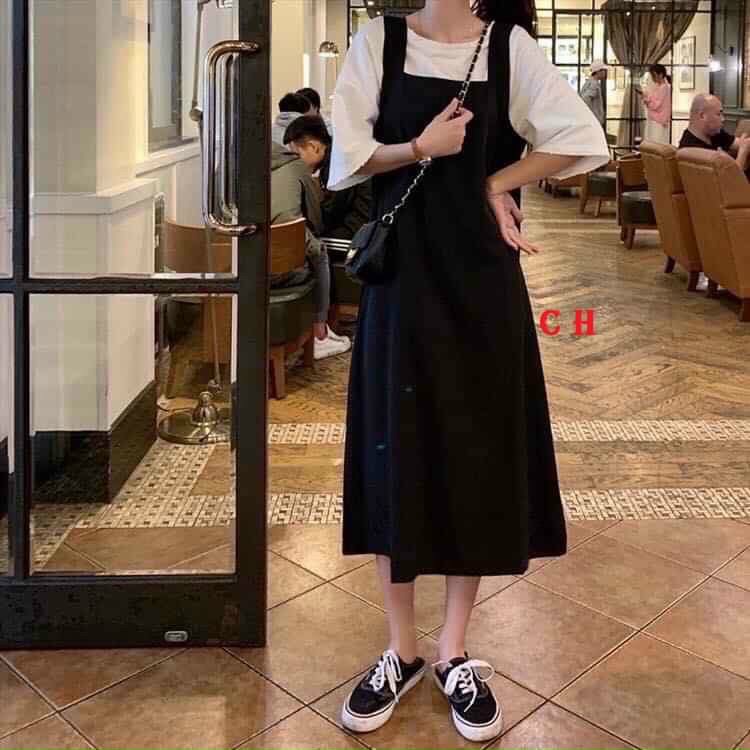 (rẻ vô địch) Sét váy yếm dáng suông và áo siêu hót hít