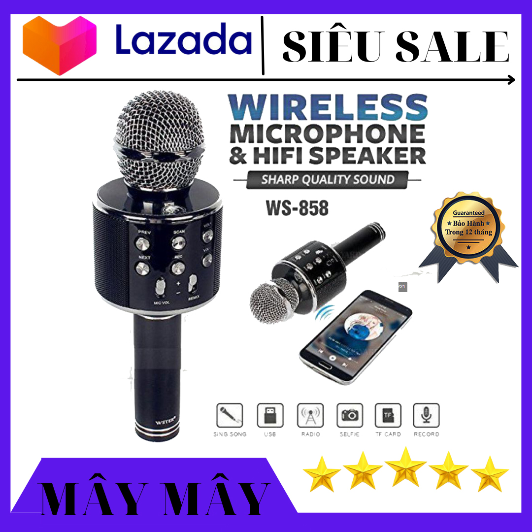 Mic hát karaoke kết nối điện thoại dễ sử dụng，Mic Hát Karaoke Bluetooth Không Dây WS858 - Âm vang - Ấm - mic hát karaoke cầm tay mini，loa bluetooth mini giá rẻ，mic hát karaoke，mic hát karaoke bluetooth，mic bluetooth karaoke.MAYMAY999