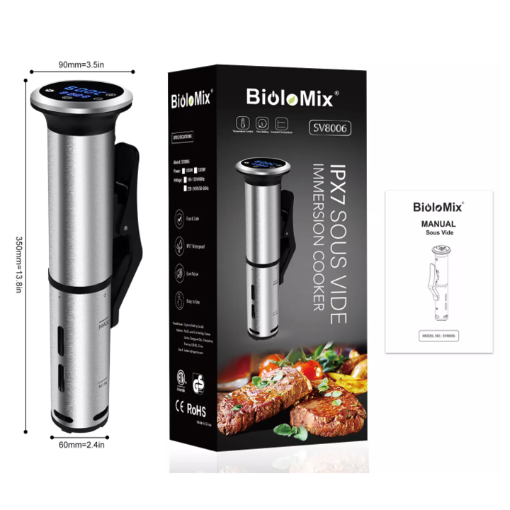 Máy nấu chậm Sous Vide cao cấp BioloMix SV-8006, điều khiển màn hình LED - Hàng Nhập Khẩu