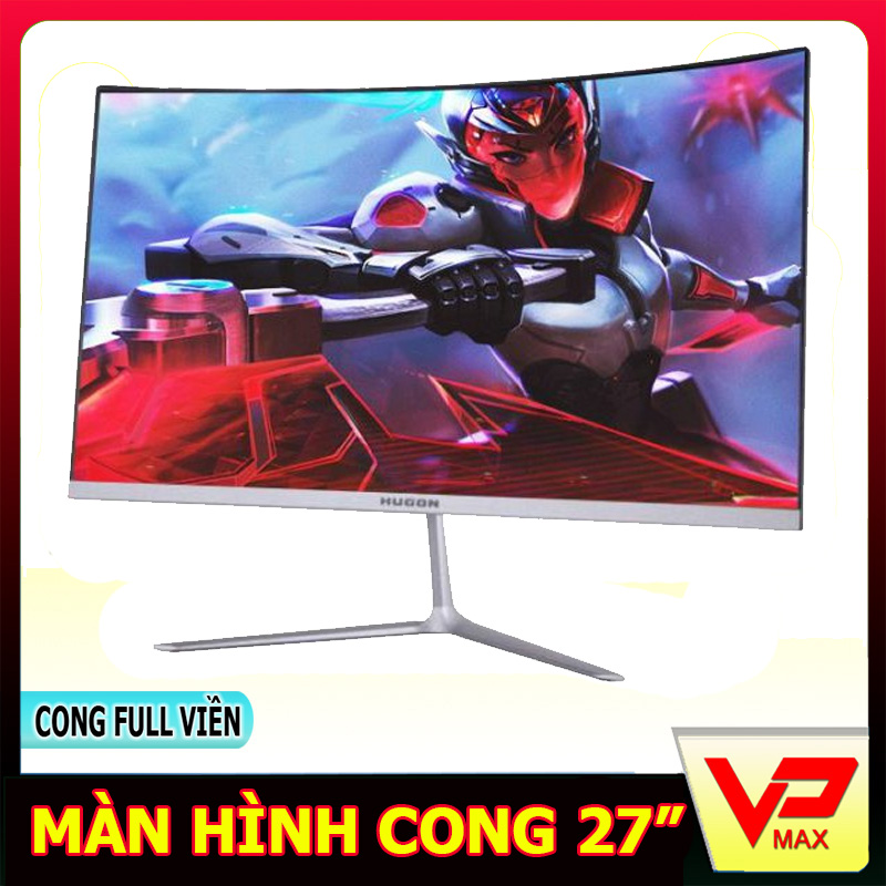 Màn hình máy tính cong full viền LCD 27 inch Hugon QS270 IPS 75Hz Gaming Monitor Full HD (1920x1080) treo tường được cổng kết nối HDMI VGA 3.5mm Audio output