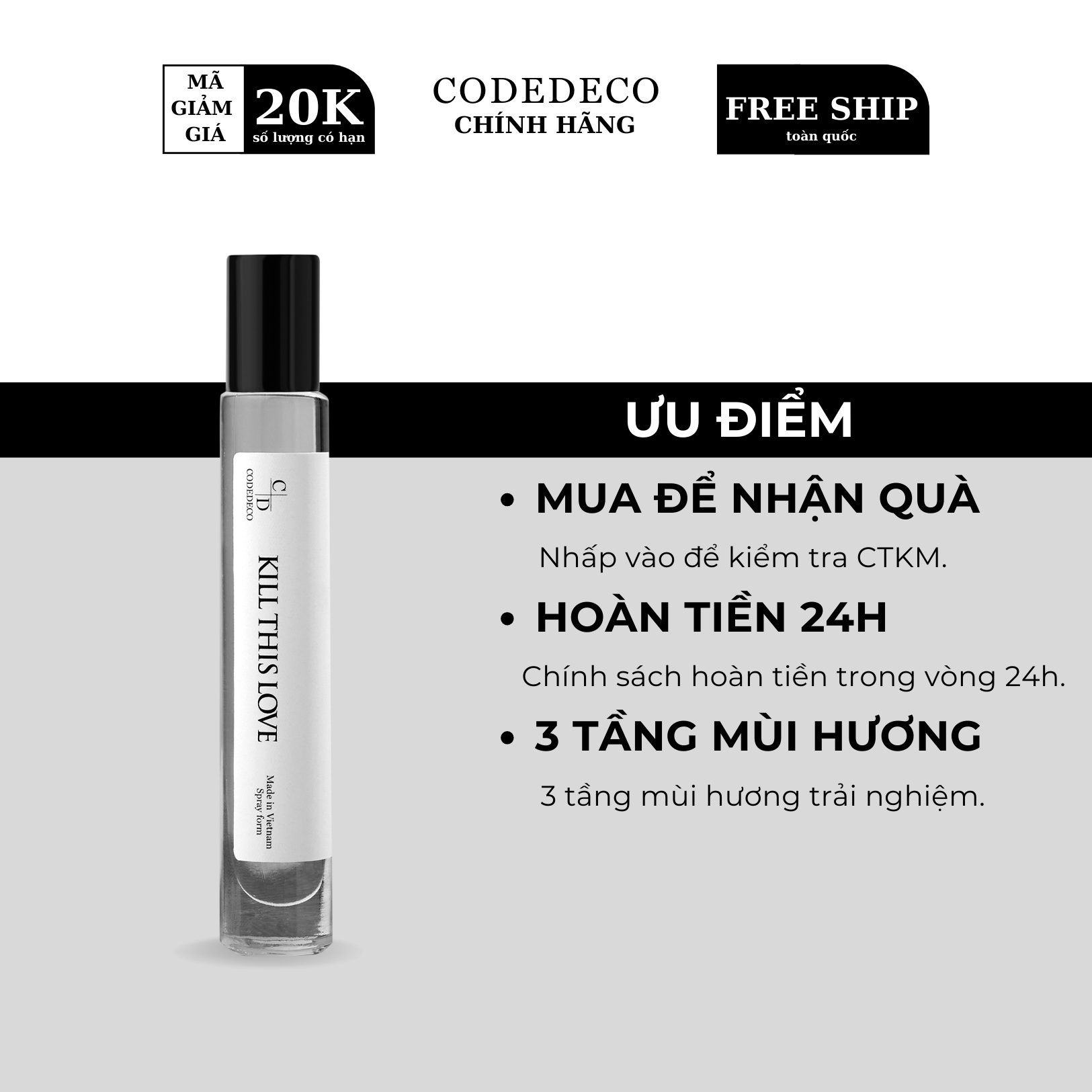 Tinh dầu nước hoa CODEDECO Kill This Love 10ml dạng chai lăn tiện lợi