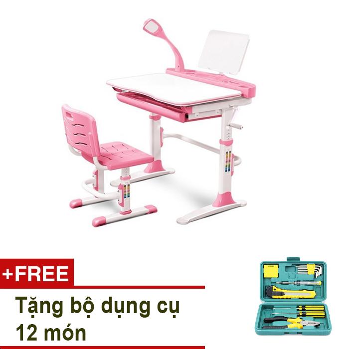 Bàn học thông minh chống gù Kachi MK102 màu hồng + TẶNG bộ dụng cụ 12 món