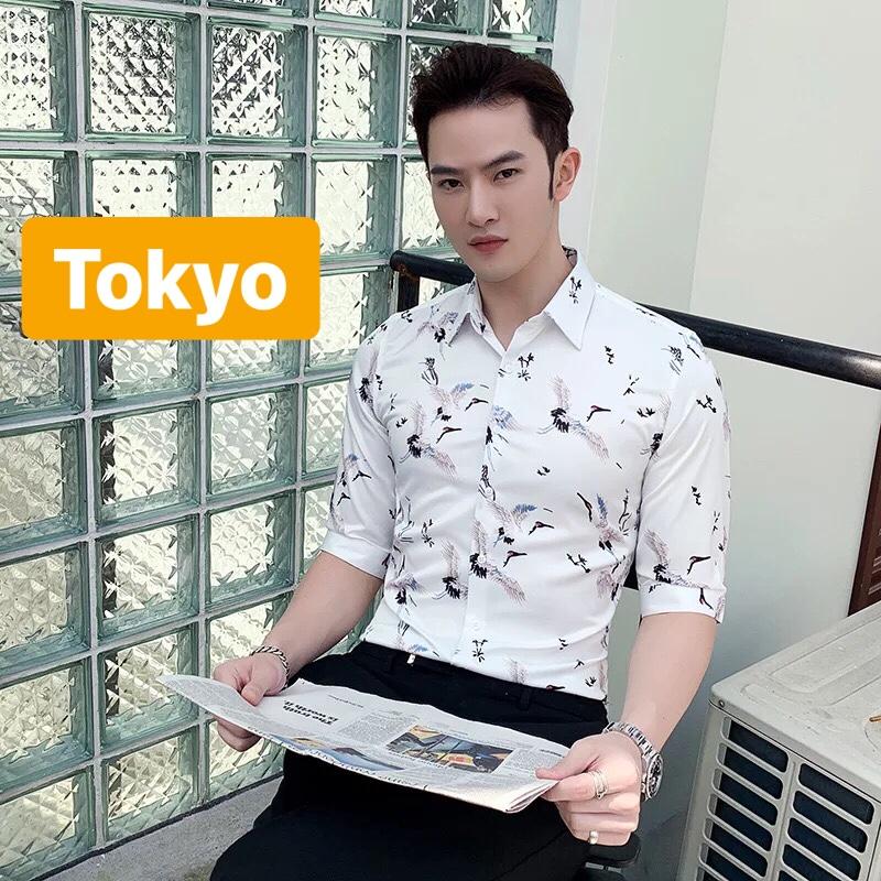 ÁO SƠ MI KATE LỤA NAM NHẬT BẢN CHỐNG NHĂN TRẮNG CON HẠC HIROSHIMA CAO CẤP -TOKYO FASHION