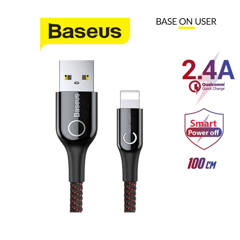 Cáp sạc nhanh tự ngắt 2.4A Baseus C-Shaped chân Lightning sợi carbon siêu bền tích hợp đèn Led báo sạc dài 1M cho iPhone/iPad