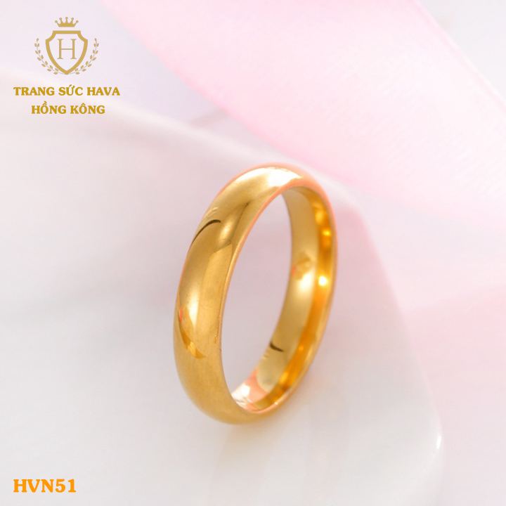 Nhẫn Nữ, Nhẫn Nam, Nhẫn Cưới 2 Chỉ Cổ Điển Titan Xi Mạ Vàng Non 24k Thật Cao Cấp (Không Bị Xỉn Đen) - Trang Sức Hava Hong Kong