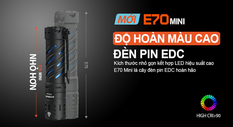 Đèn pin ACEBEAM E70 Mini độ sáng 2000 lumen chiếu xa 153m (CRI90)