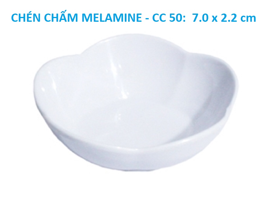 Bộ 10 cái chén chấm hình hoa melamine trắng cc 50: 7.0 x 2.2 cm
