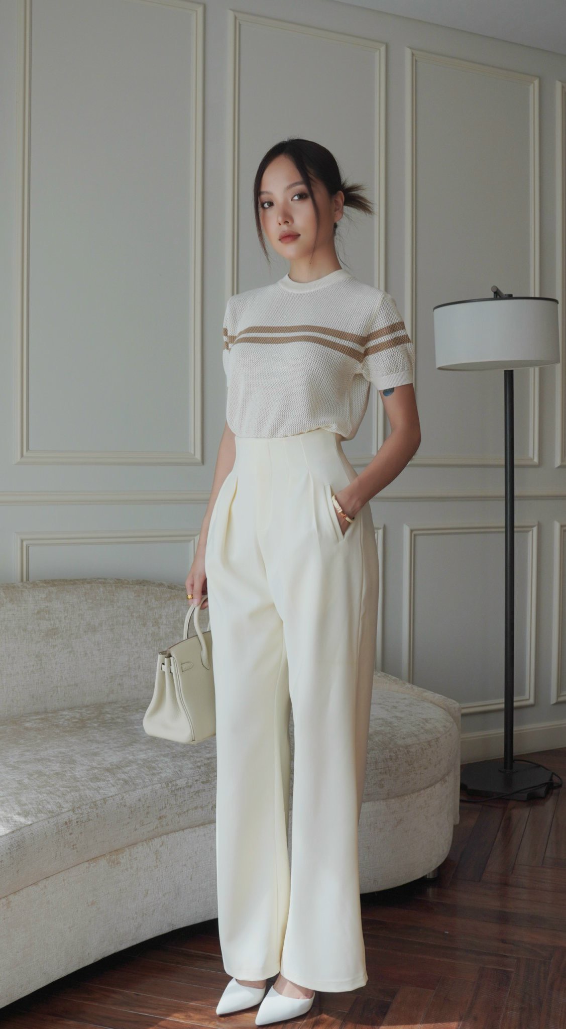 Áo len tay ngắn sọc BASIC ASPEN TOP