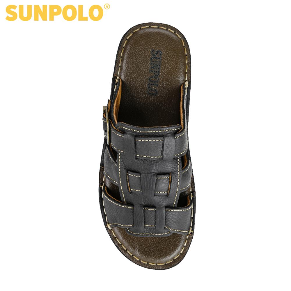 Men Leather SUNPOLO Sandals AQN001 (black)