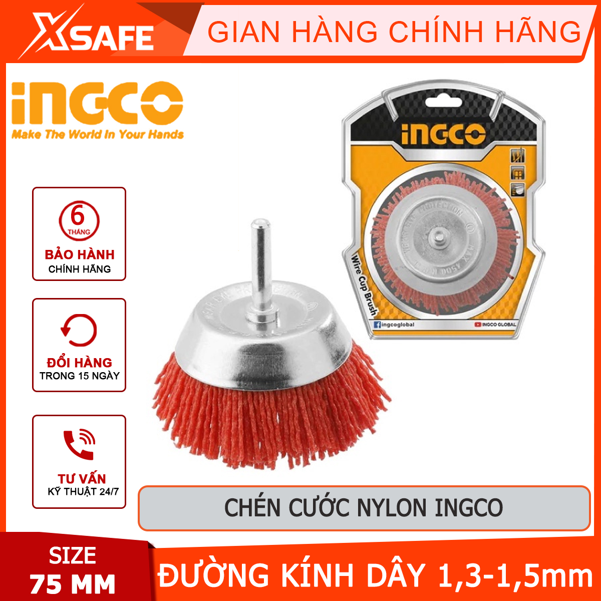 Cake monofilament nylon ingco Cup monofilament nylon 75-100mm, wire diameter 1,3-1,5mm, diameter of the 6.3mm polishing made of soft, smooth, smooth surface material