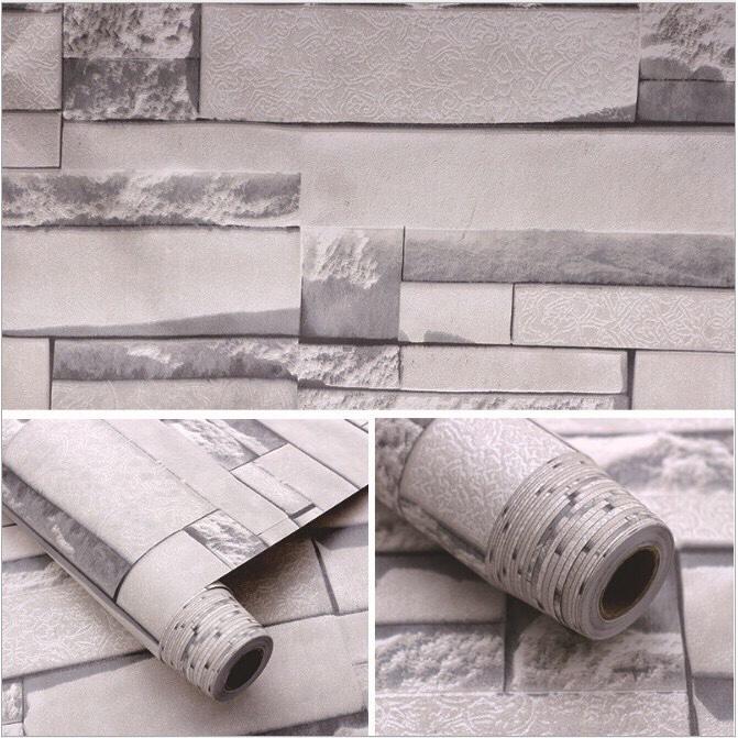 5 Mét Giấy Dán Tường, Khổ 45CM Rộng Decal PVC Trang Trí ( có keo ) - ĐÁ 3D XÁM PT085