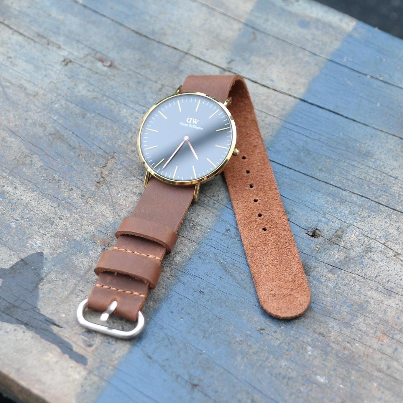 [HCM]Dây đồng hồ Nato da bò sáp handmade