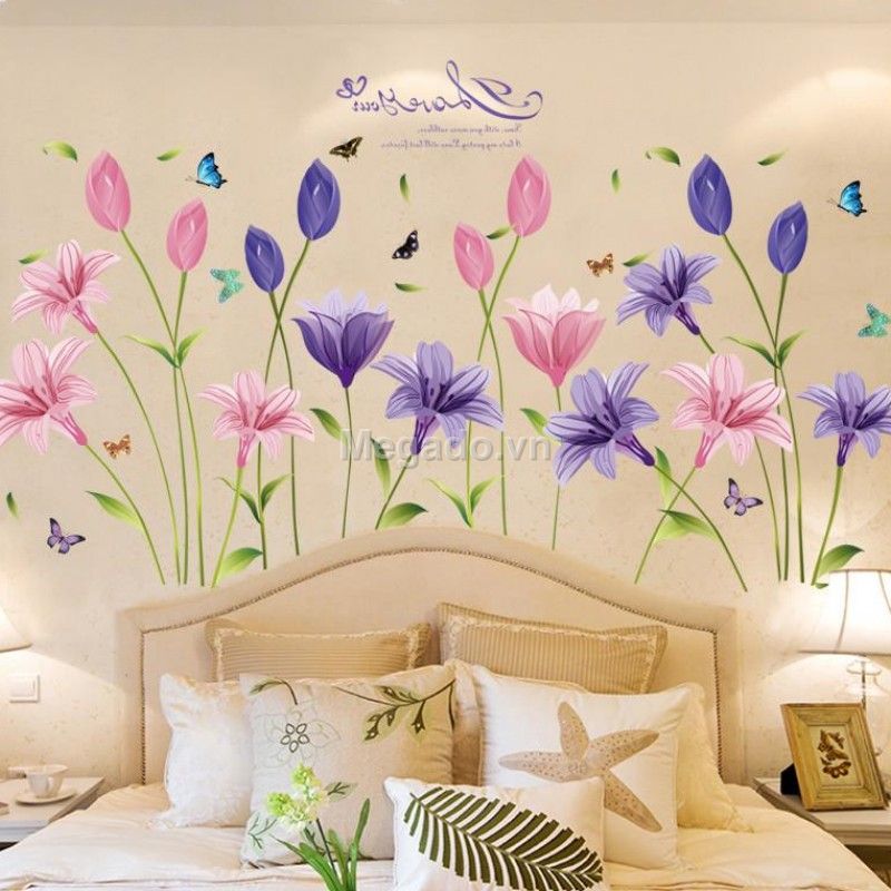 [HCM]DECAL DÁN TƯỜNG HOA ANH THẢO TÍM VÀ HỒNG