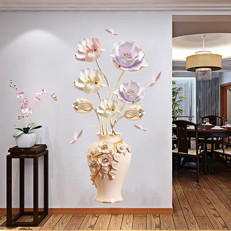 Decal dán tường bình hoa sen trắng GS 9838