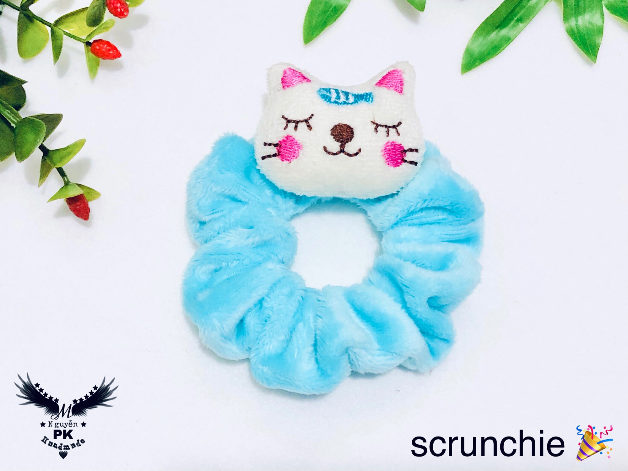 Dây cột tóc (scrunchie) hoạt hình gấu nhiều màu vải lông