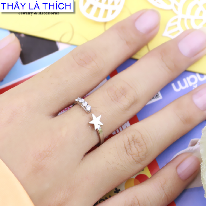 Nhẫn nữ inox Thấy Là Thích kiểu ngôi sao đính đá cách điệu đính xoàn ( Tự thu lớn nhỏ theo ngón tay ) - Cam kết 1 đổi 1 nếu hoen , gỉ sét