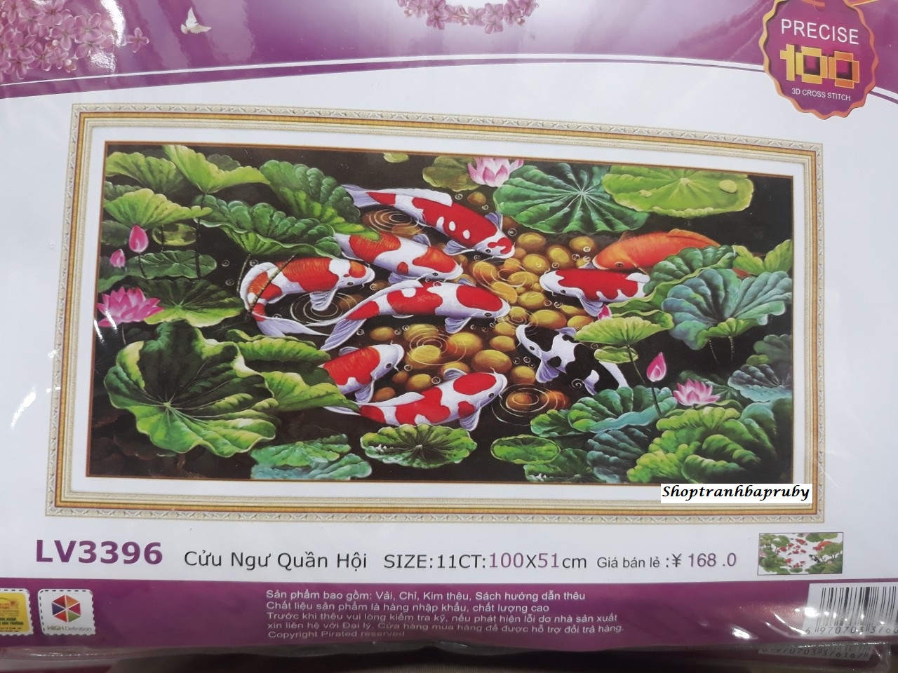 Tranh thêu Cửu Ngư Quần Hội LV3396 kích thước 100 x 51 cm