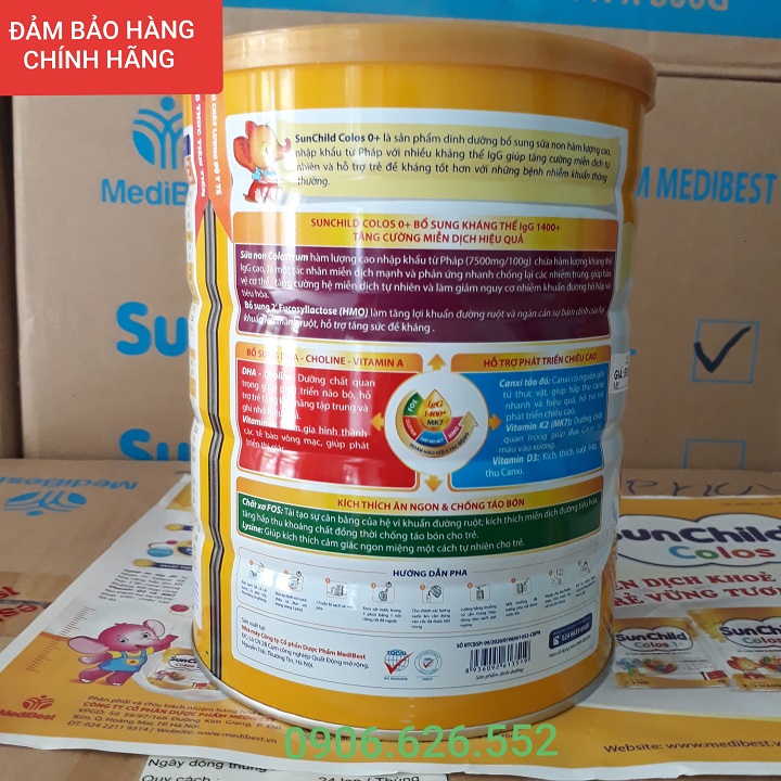 Sữa bột dinh dưỡng SUNCHILD COLOS 0+ ( BỔ SUNG SỮA NON , IgG 1400+ lon 800gr dành cho bé từ 0- 12 tháng)