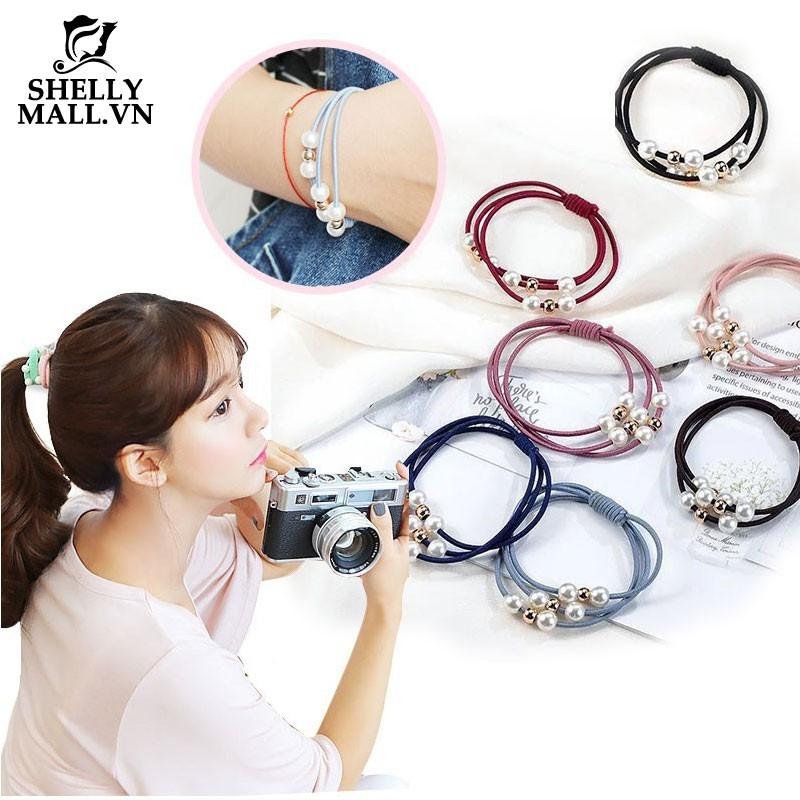 COMBO 05 CỘT TÓC MIX NGỌC 3 VÒNG SẮC MÀU