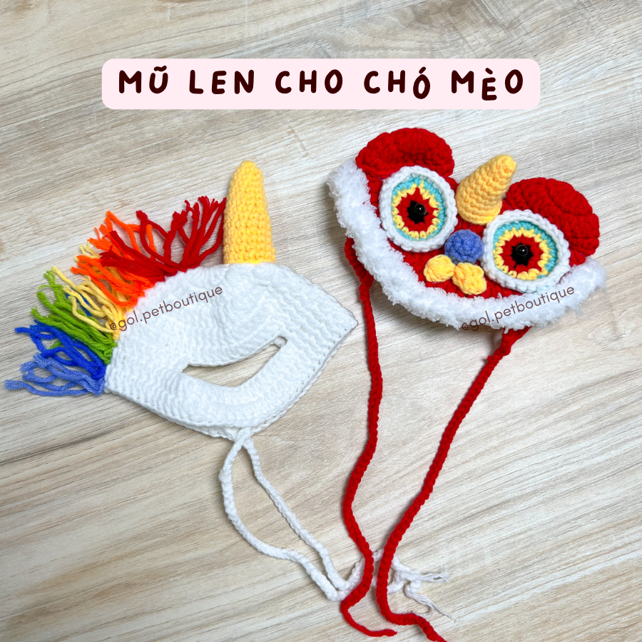 TẾT 2024 Mũ nón len unicorn đầu lân chó mèo thú cưng