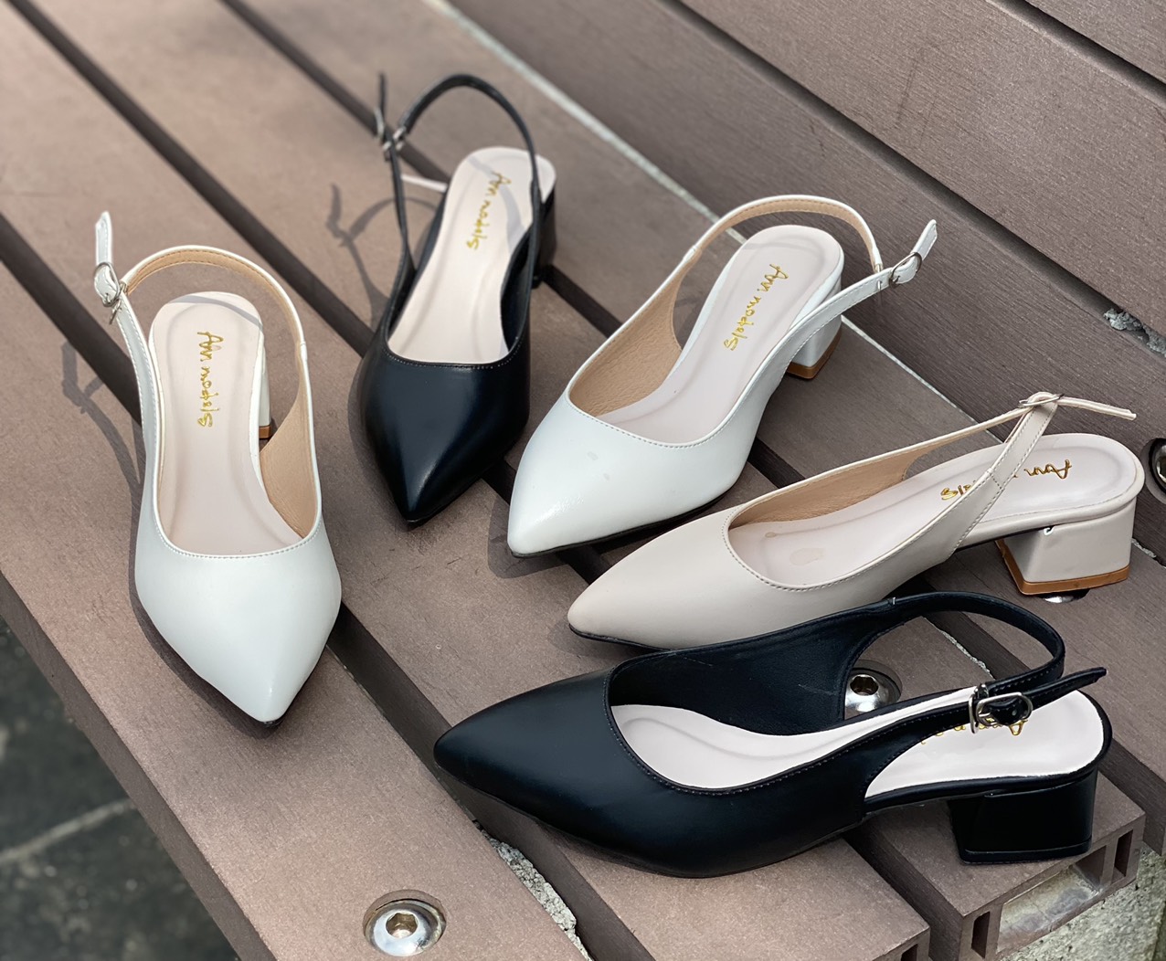 Giày Slingback gót vuông mũi nhọn 3phân da mềm  dáng chuẩn