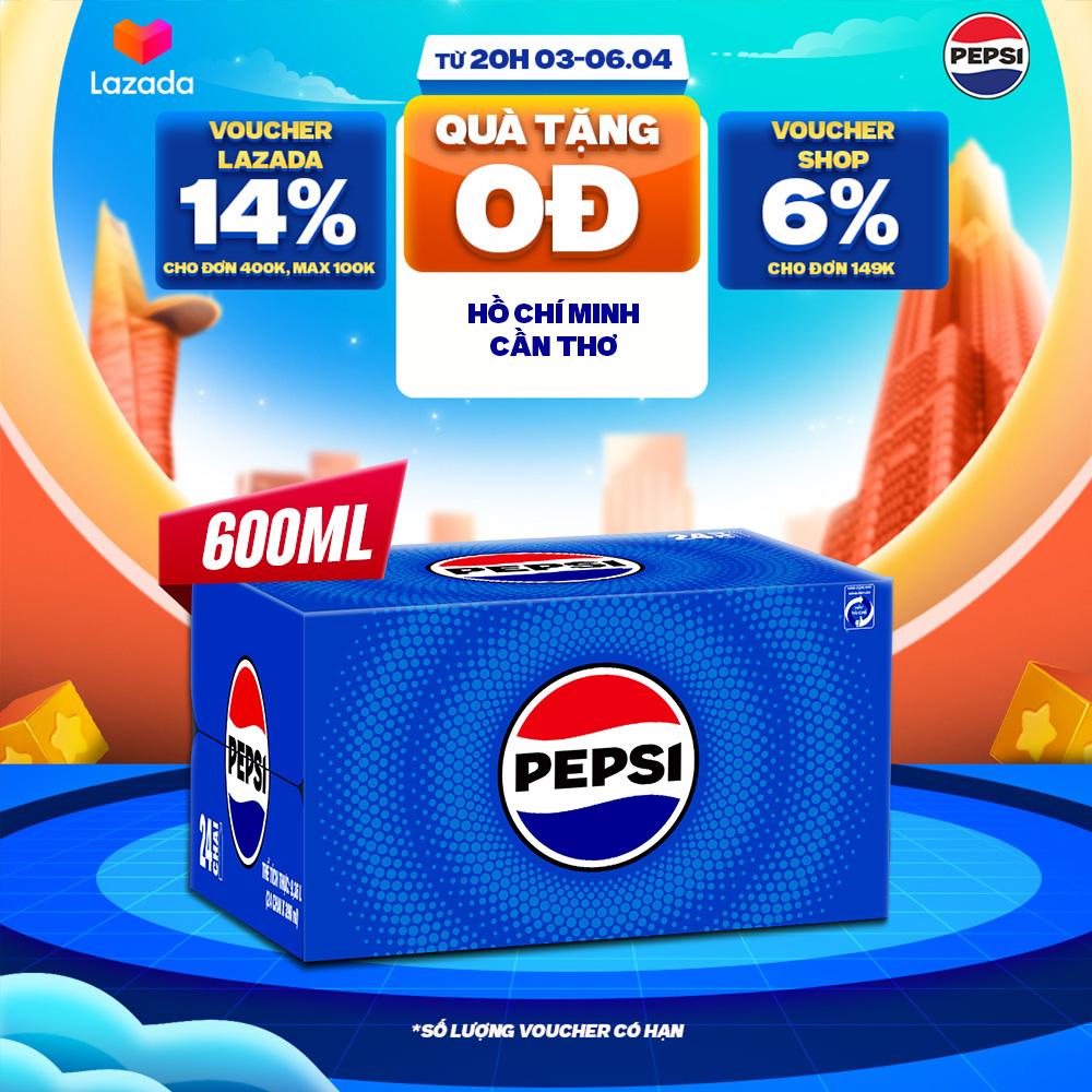 [SALE 15.6] Thùng 24 Chai Nước Ngọt Giải Khát Có Gaz Pepsi (600ml/chai)