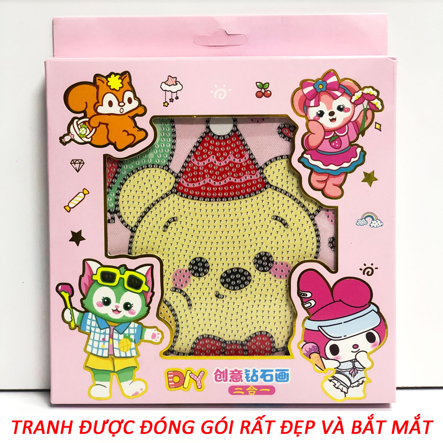 Tranh đính đá giá rẻ - gấu con đáng yêu 03 - tranh minh hiền
