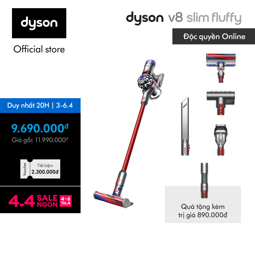 [DUY NHẤT 25-29.5: VC 14% Tối đa 2 Triệu] Máy hút bụi không dây Dyson V8 Slim Fluffy