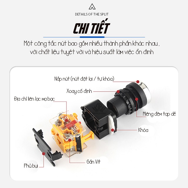 Nút Nhấn Nhả - Nút Nhấn Tự Giữ Không Đèn Phi 22 LA-38