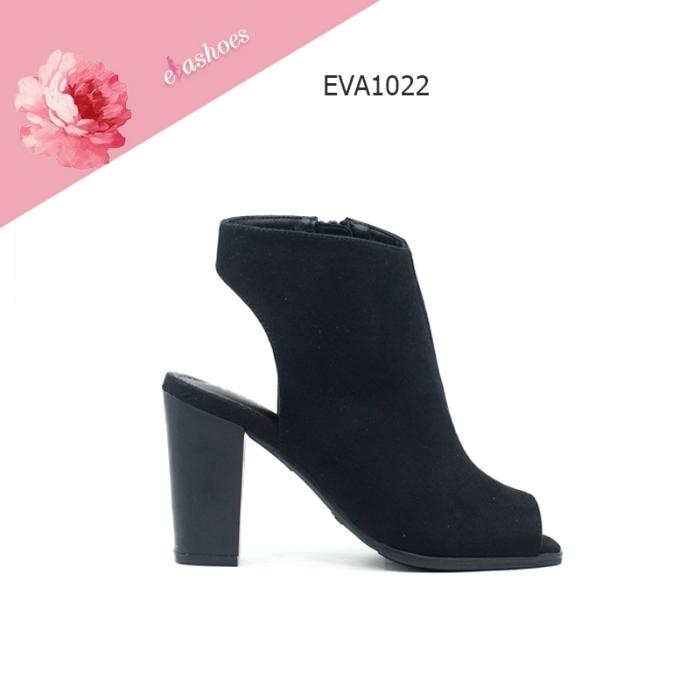Boot Cao Gót Hở Mũi Đế Vuông Da Lộn 7cm Evashoes - Eva1022(Màu Đen)