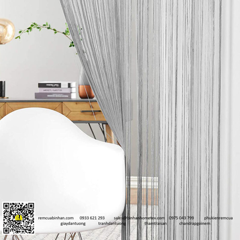 Rèm sợi chỉ trơn màu xám 3m*3m Rèm sợi chỉ trang trí nhà hàng, shop, spa tiệc cưới