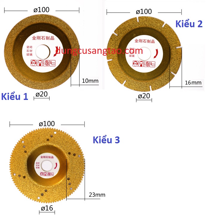 Đĩa cắt gạch, đá, thủy tinh, gốm sứ, kim loại (Đĩa cắt phủ kim cương Titanium D100mm)