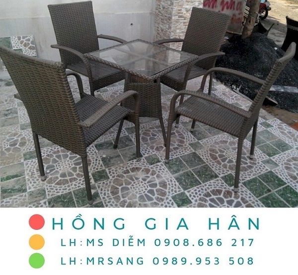 Bộ bàn ghế cafe mây nhựa Hồng Gia Hân B17