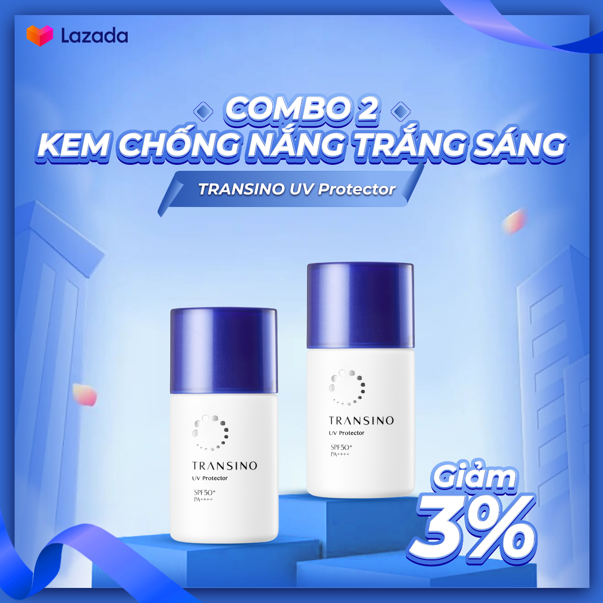 Combo 2 Kem Chống Nắng Trắng Sáng UV TRANSINO 30ml