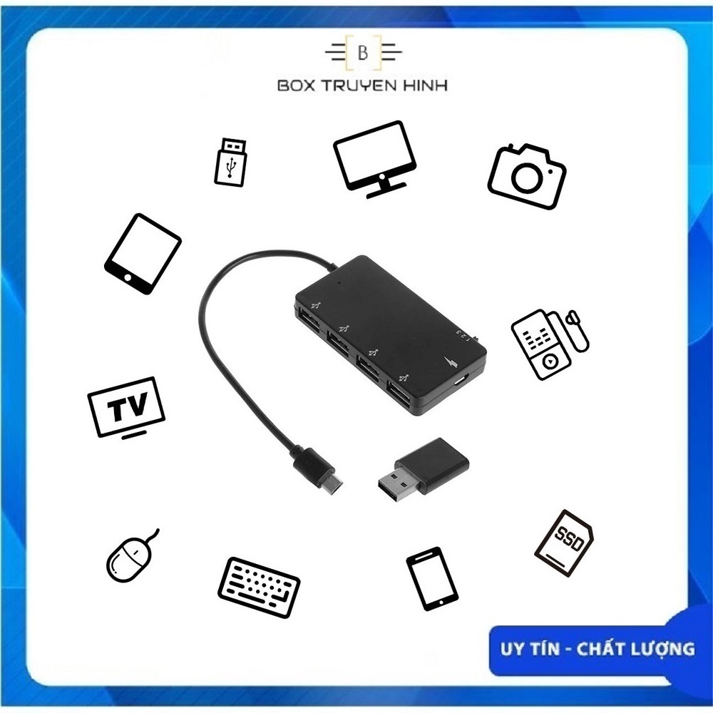 Hub Chuyển Đổi 4 Cổng Micro Usb Otg Cho Android box, Điện Thoại Và Máy Tính Bảng Android / Windows, dùng tốt cho Box Onn, nhận Lan qua USB
