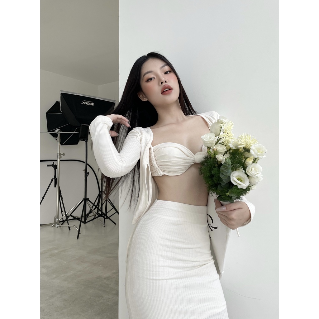 Set áo cúp, cardigan và váy midi CHOUX SET- Tipblu