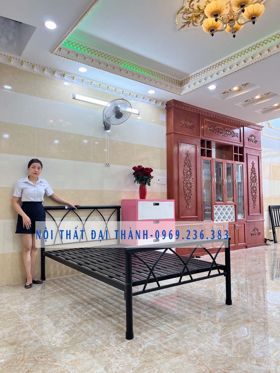 Giường sắt mẫu đan chéo đen NHIỀU kích thước dài 2m