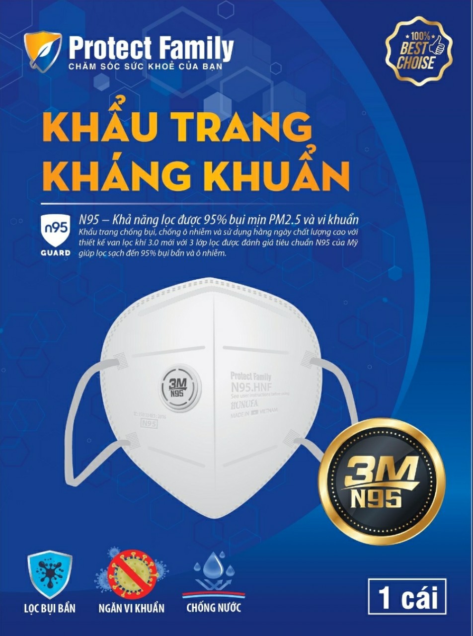 [HCM]Khẩu Trang Kháng Khuẩn 3P N95 4 lớp Hiệu Quả Protect Family có van lọc N95 Hộp 1 cái Có Giấy Kiểm Định Của Bộ Y Tế/Face Mask 1 box 1pcs