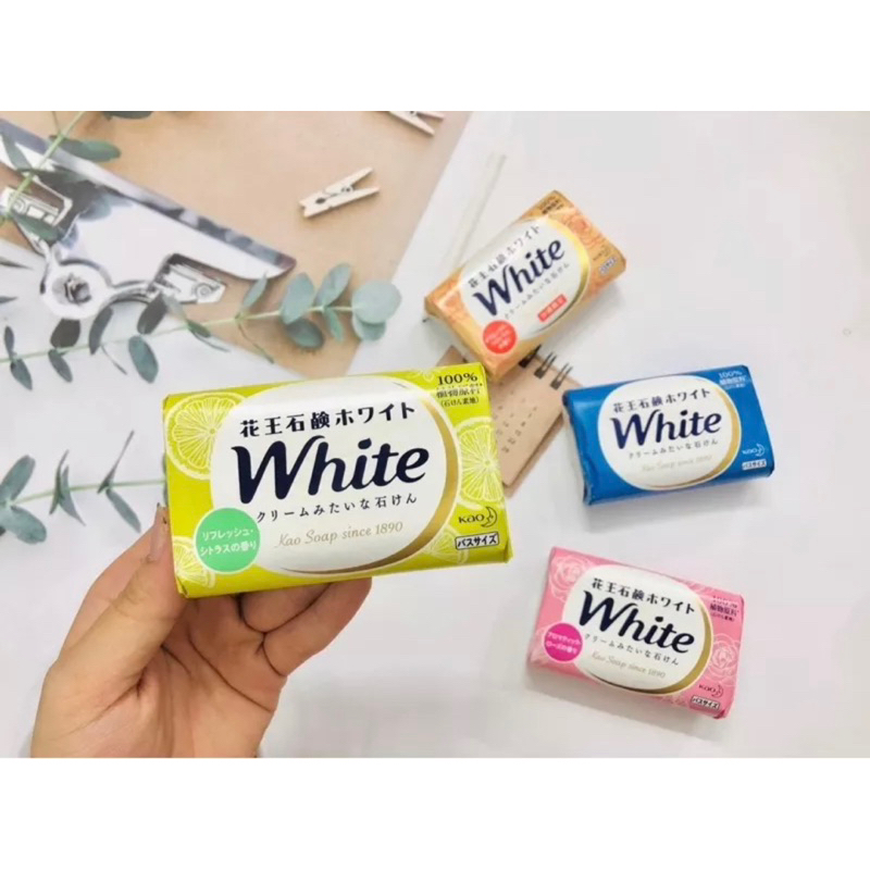 Cục Xà Bông Tắm White Kao Soap Siêu thơm Siêu Sạch, Bánh Xà Phòng Dưỡng Ẩm, Dưỡng Trắng Nội Địa Nhật Bản 130gr
