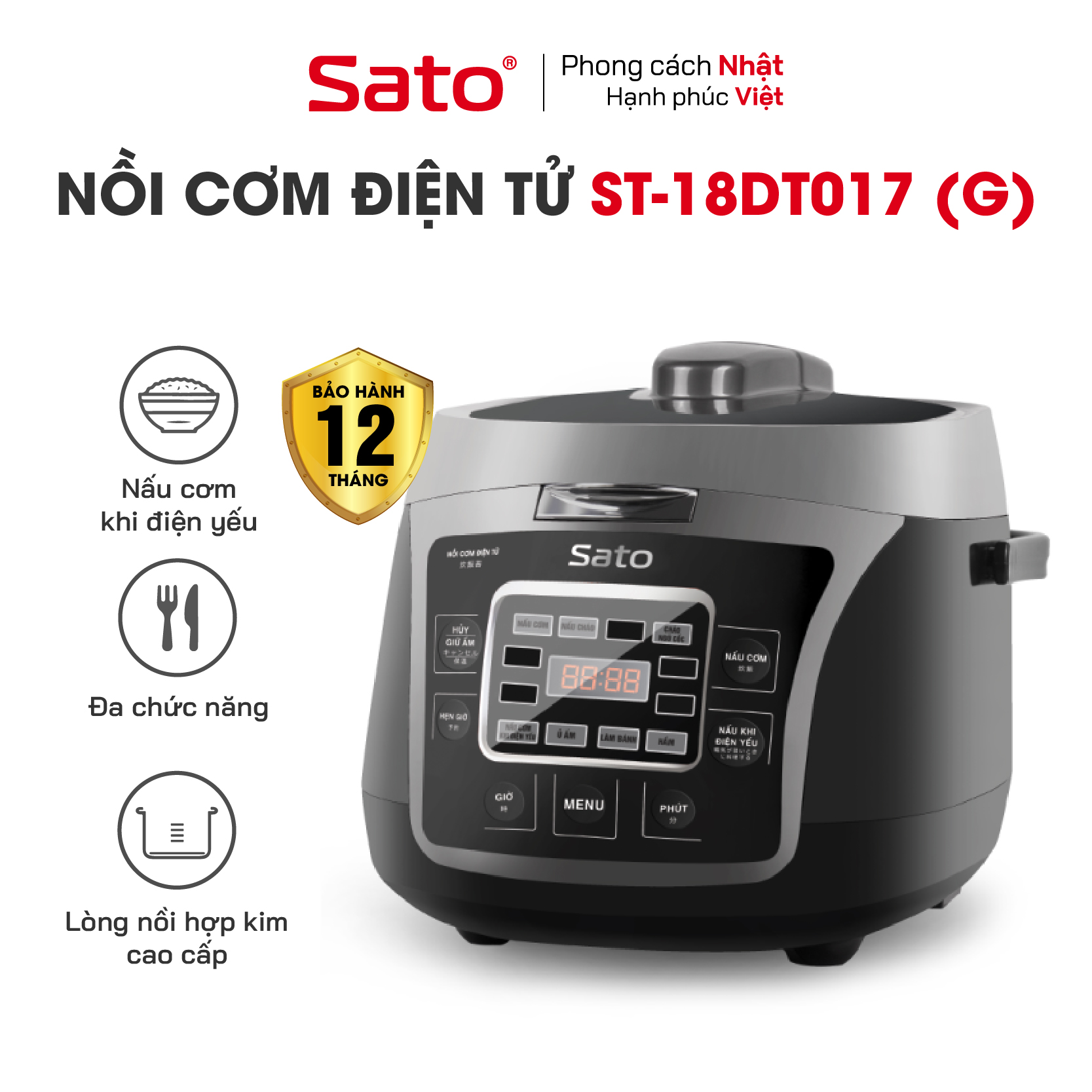 Nồi cơm điện tử 1.8L Sato 18DT017G