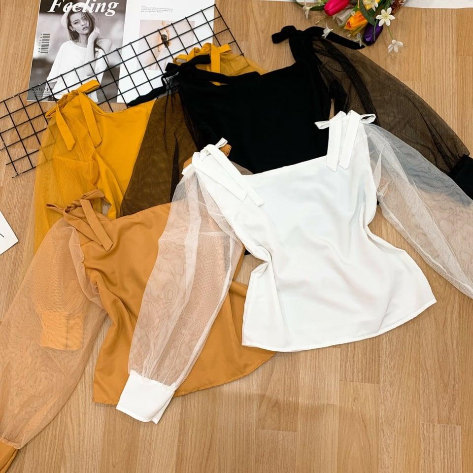 Áo voan tay dài vai nơ tay lưới sành điệu TTKX0536