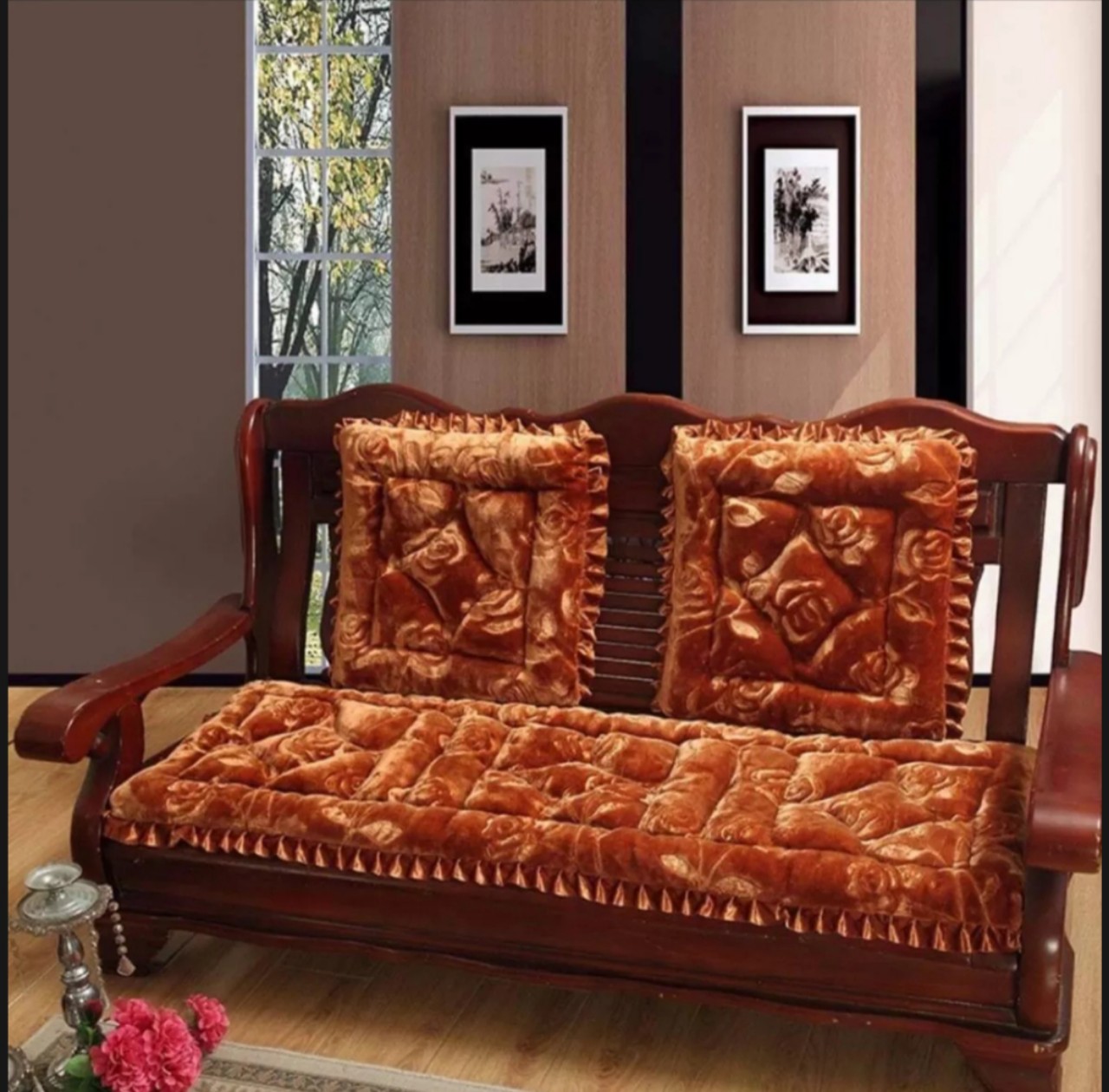 Bộ đệm ghế 1 đệm dài 2 đệm ngắn. Thảm lót ghế, vải nhung, đệm dày sang trọng. Kích thước: Dài 165x55cm. Ngắn 55x55cm