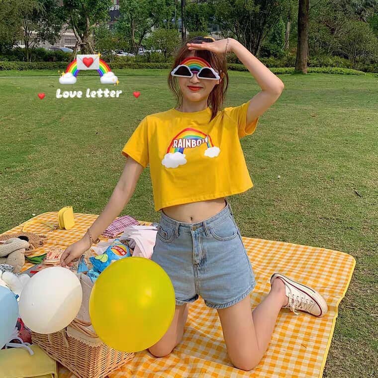[HCM]Áo croptop nữ in hình RAINBOW cực hot